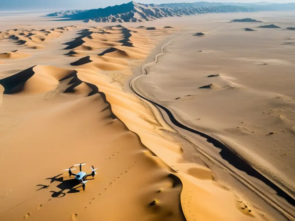 Exploración aérea de ruinas en el desierto del Gobi por tecnología aérea en arqueología mongola