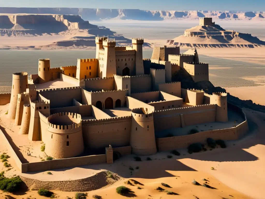 Una antigua fortaleza defensiva contra mongoles en Medio Oriente, emerge imponente en medio del desierto bajo el sol abrasador