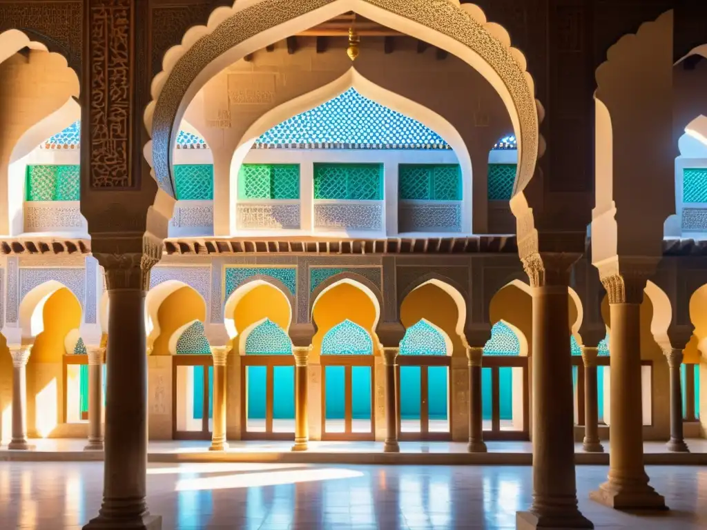 Antigua madrasa en el Medio Oriente Mongol con intrincados detalles arquitectónicos y erudición en el Medio Oriente Mongol