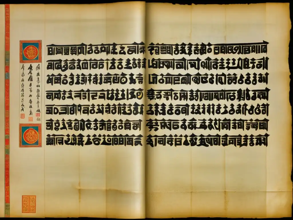 Antiguo documento administrativo del Imperio Mongol con detallada caligrafía y sellos, reflejando su estructura jerárquica