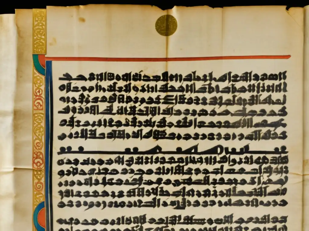 Antiguo documento legal mongol del siglo XIII en pergamino, iluminado por luz natural