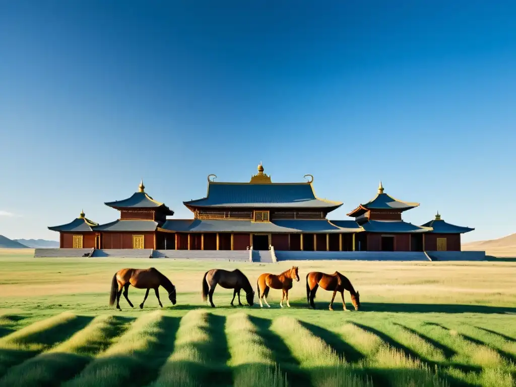 El antiguo edificio del Parlamento mongol destaca en la vasta estepa bajo el cielo azul