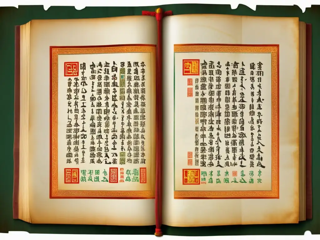 Antiguo legado de escritura de las hordas mongoles: codex detallado con ilustraciones e historia, bañado en cálida luz natural