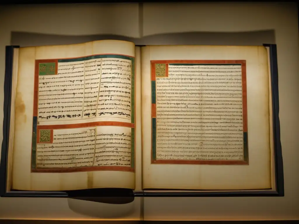 Antiguo manuscrito mongol de Genghis Khan, iluminado en museo