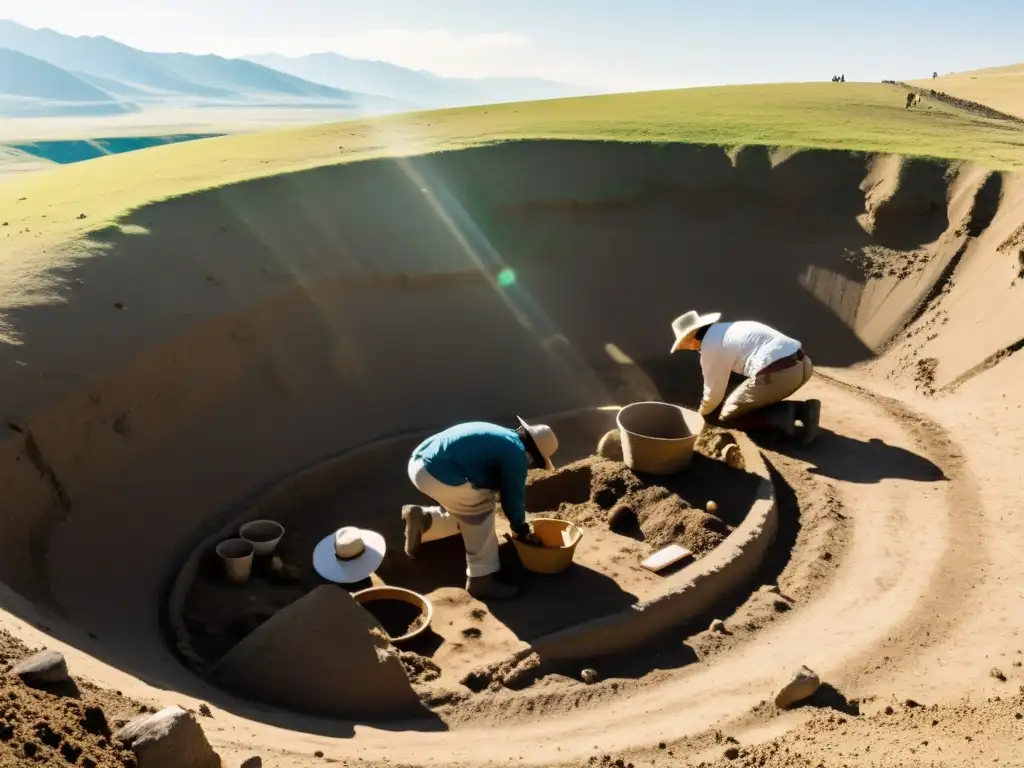 Arqueólogos descubriendo historias olvidadas de conquistas del Imperio Mongol, revelando reliquias y estructuras enterradas bajo tierra