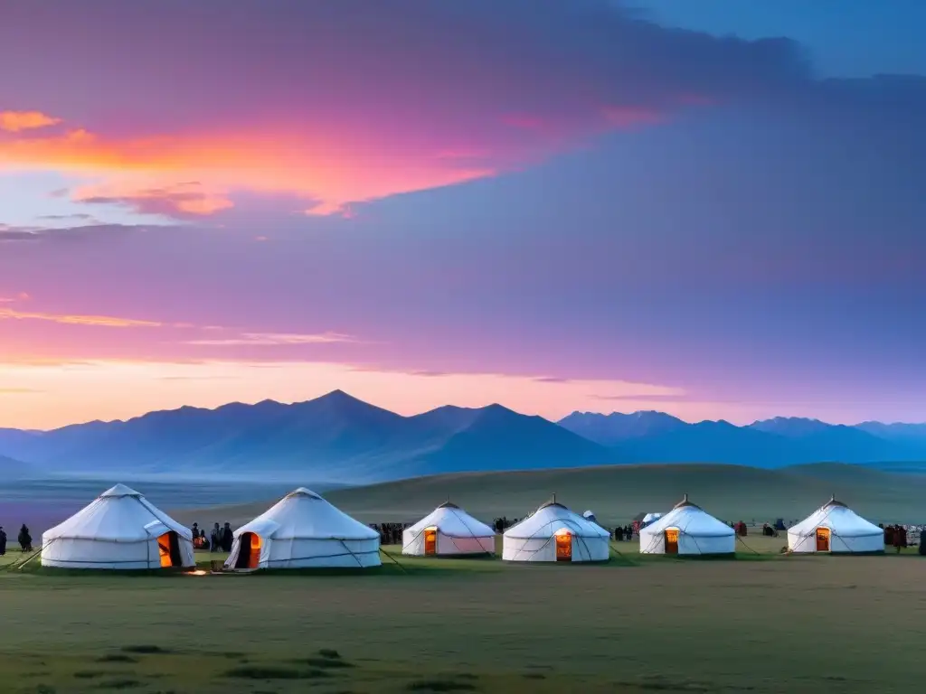 Arte diplomático en las relaciones mongol-rusas bajo el atardecer en la estepa