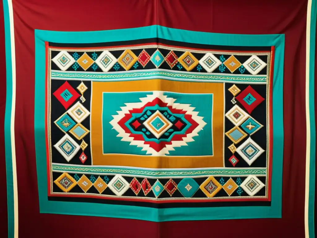 Arte femenino en el Imperio Mongol: Textil bordado con símbolos tradicionales, colores vibrantes y patrones detallados