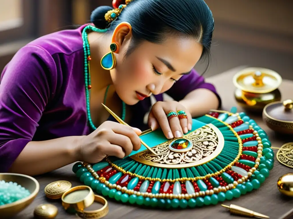 Un artesano mongol crea joyería tradicional con gemas y filigranas, mostrando la cultura y el legado de la joyería mongola