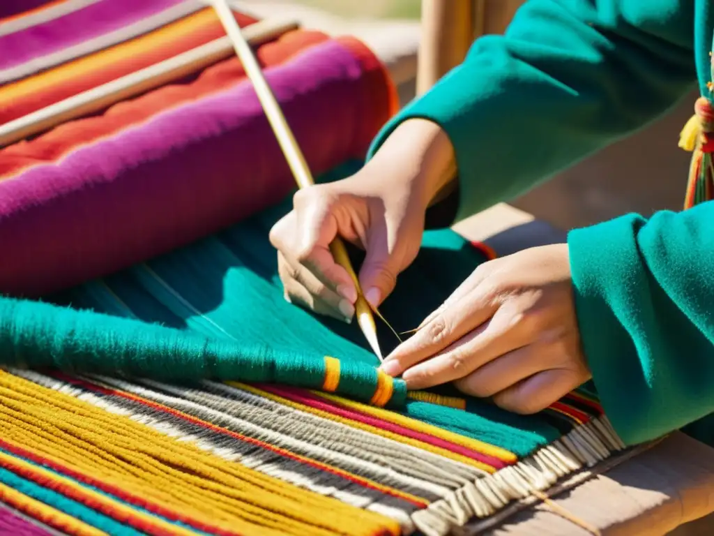 Artesanos en la estepa tejen patrones vibrantes en textiles, resaltando el tejido tradicional en la estepa