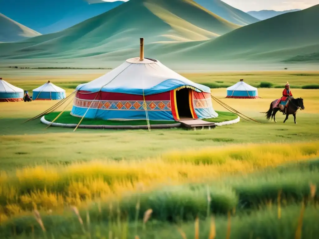 Un bello yurta mongol rodeado de naturaleza, nomadas y arte inspirado Imperio Mongol