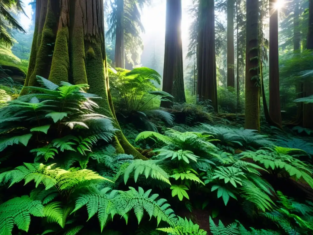 Un bosque exuberante y denso con árboles antiguos que se elevan hacia el cielo