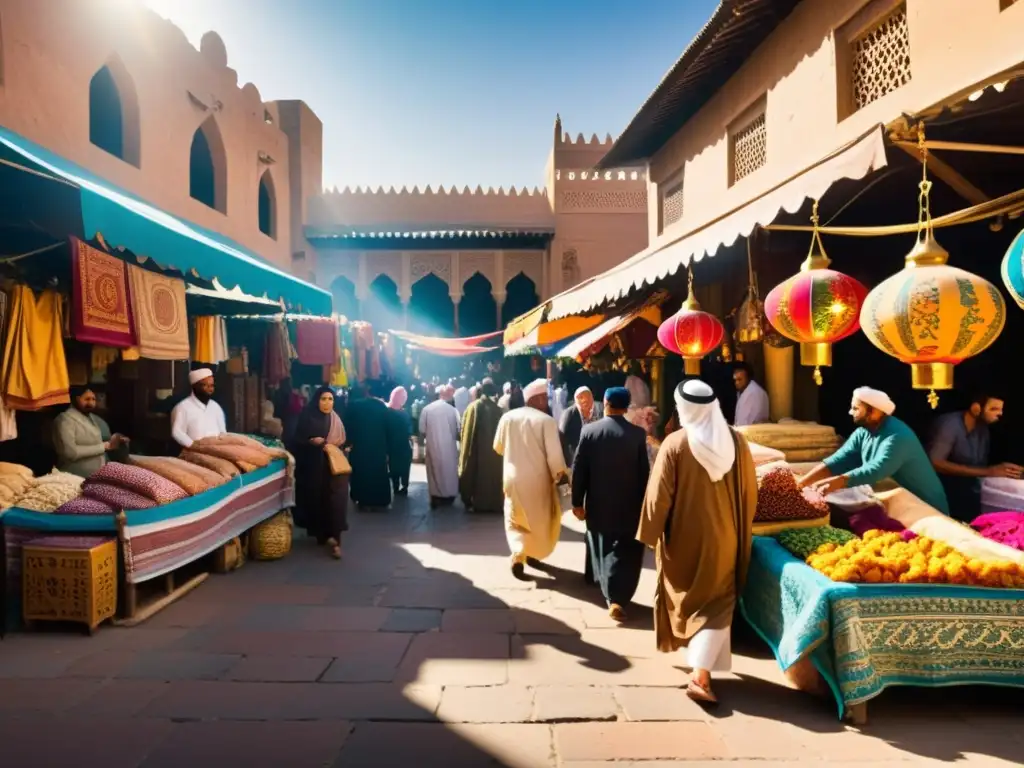 Un bullicioso mercado del Medio Oriente durante el Imperio Mongol