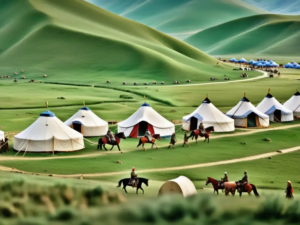 Campamento del ejército mongol mostrando autosuficiencia técnica en las llanuras