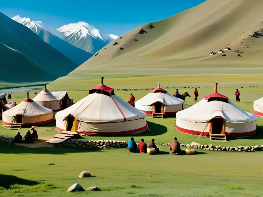 Un campamento de yurtas mongolas restauradas, con textiles tradicionales y actividades culturales