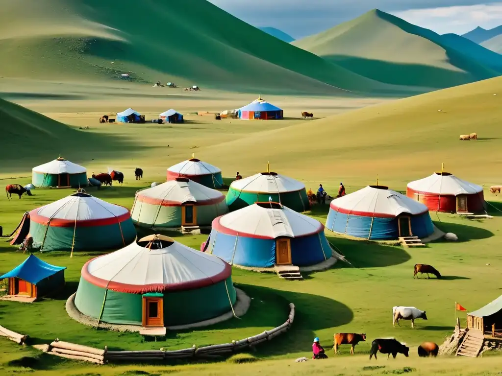 Un campamento de yurtas tradicionales en la estepa de Mongolia