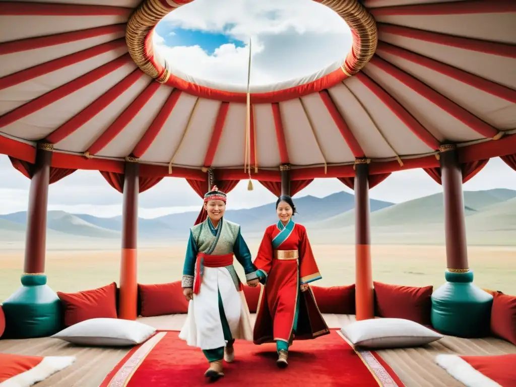 Recién casados celebran costumbres matrimoniales del Imperio Mongol en las estepas