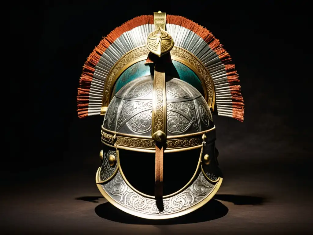 Un casco de guerrero mongol bien conservado, con intrincado trabajo en metal y grabados