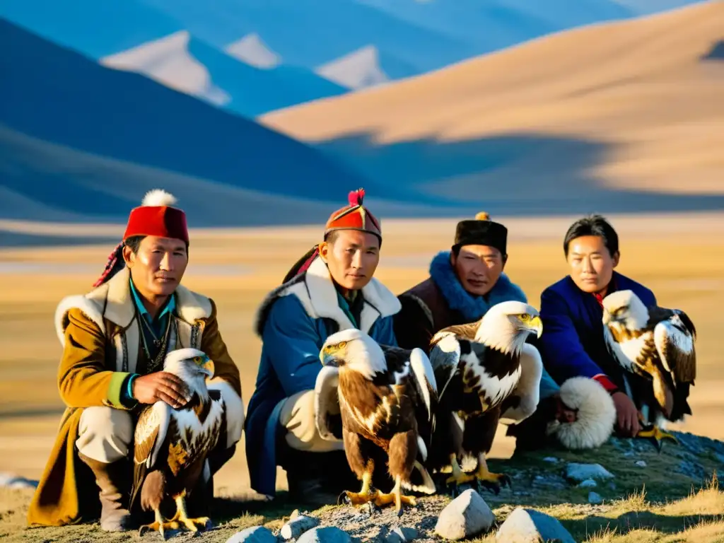 Conviviendo con cazadores kazajos preparando sus águilas doradas para la caza en Mongolia occidental, en un paisaje vasto y agreste