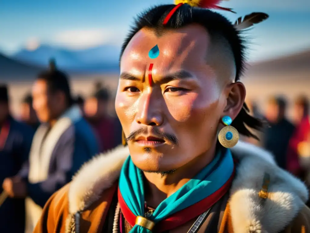 Un chaman mongol realiza un ritual durante el Tsagaan Sar, con una vara ceremonial