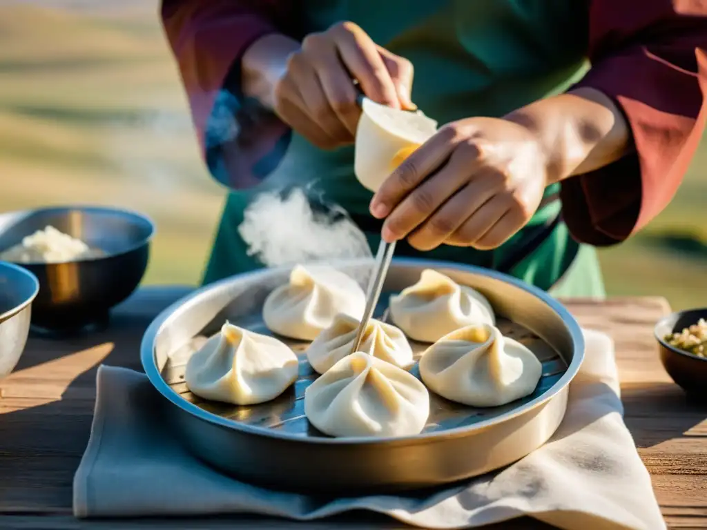 Un chef nómada de Mongolia prepara buuz tradicionales