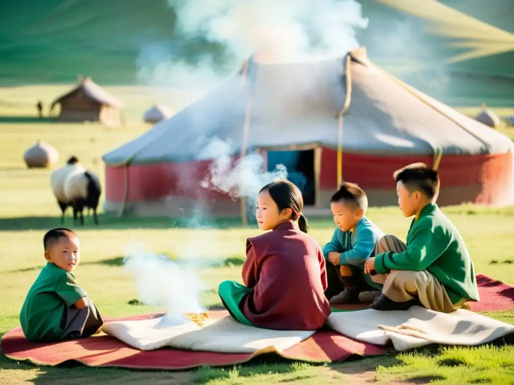 Transmisión de conocimientos en Mongolia: Niños nómadas aprenden el guión mongol en la naturaleza, rodeados de tranquilidad y tradición