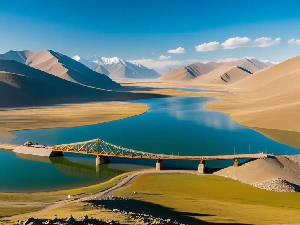 Construcción de puente móvil mongol en el lago Khaal Khiir, ingeniería tradicional y belleza natural