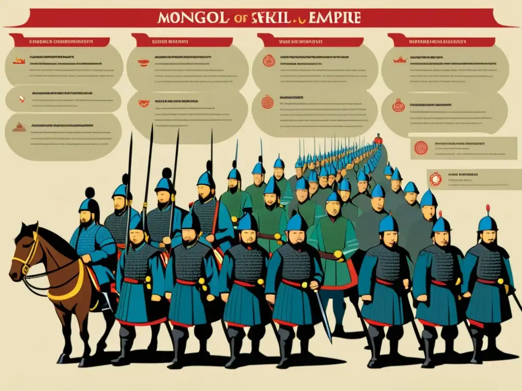 Ilustración detallada de ejércitos comparativos, destacando el ascenso meritocrático en el ejército mongol