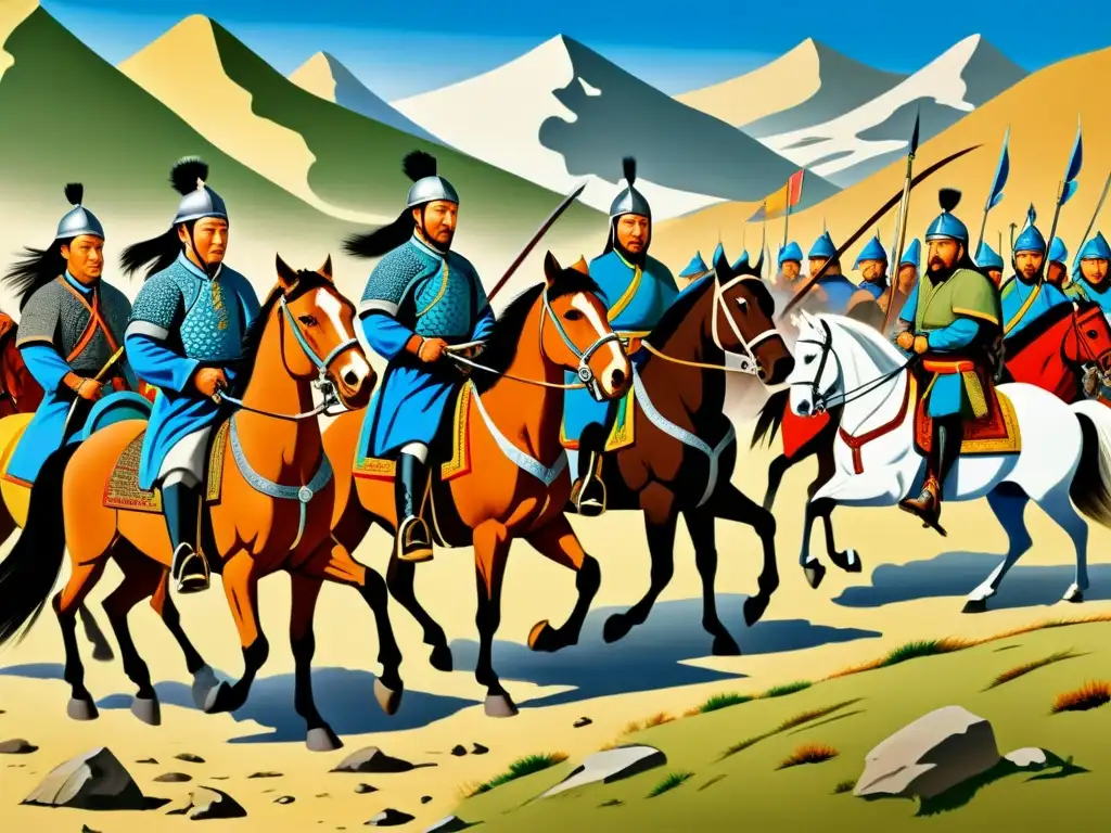 Recreación detallada del encuentro entre el Imperio Mongol y Europa, capturando la tensión y la curiosidad de este histórico encuentro