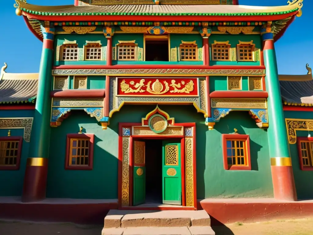 Detallada foto 8k de la influencia persa en la arquitectura mongol, destacando el monasterio Erdene Zuu en Mongolia