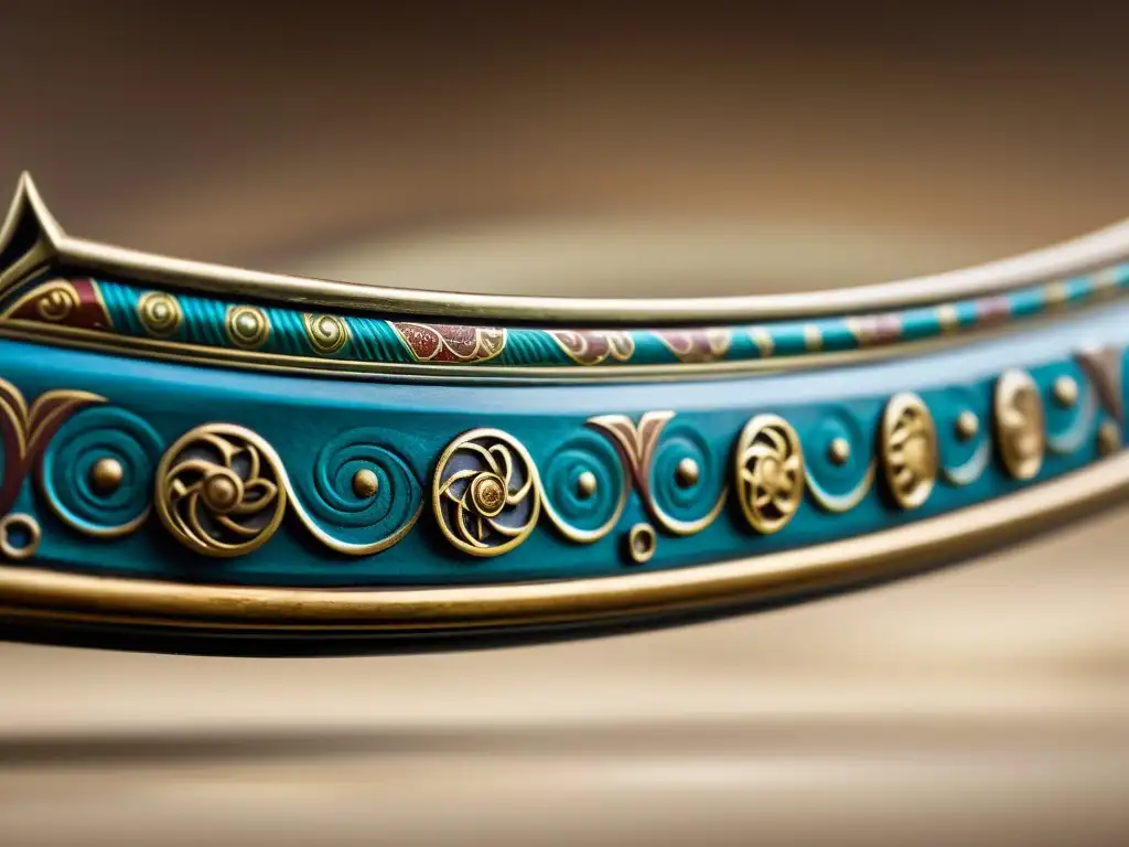 Detallada imagen de un arco compuesto mongol, destacando su artesanía y diseño