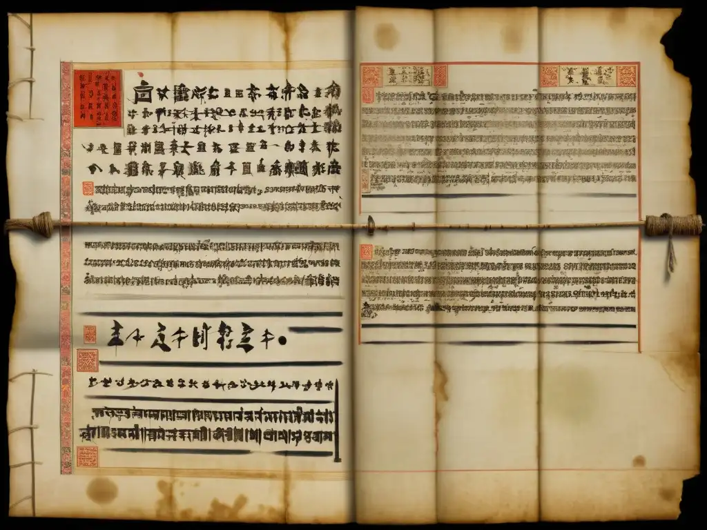 Detallada imagen 8k de un documento histórico del Imperio Mongol sobre el comercio de esclavos, evocando su impacto humano