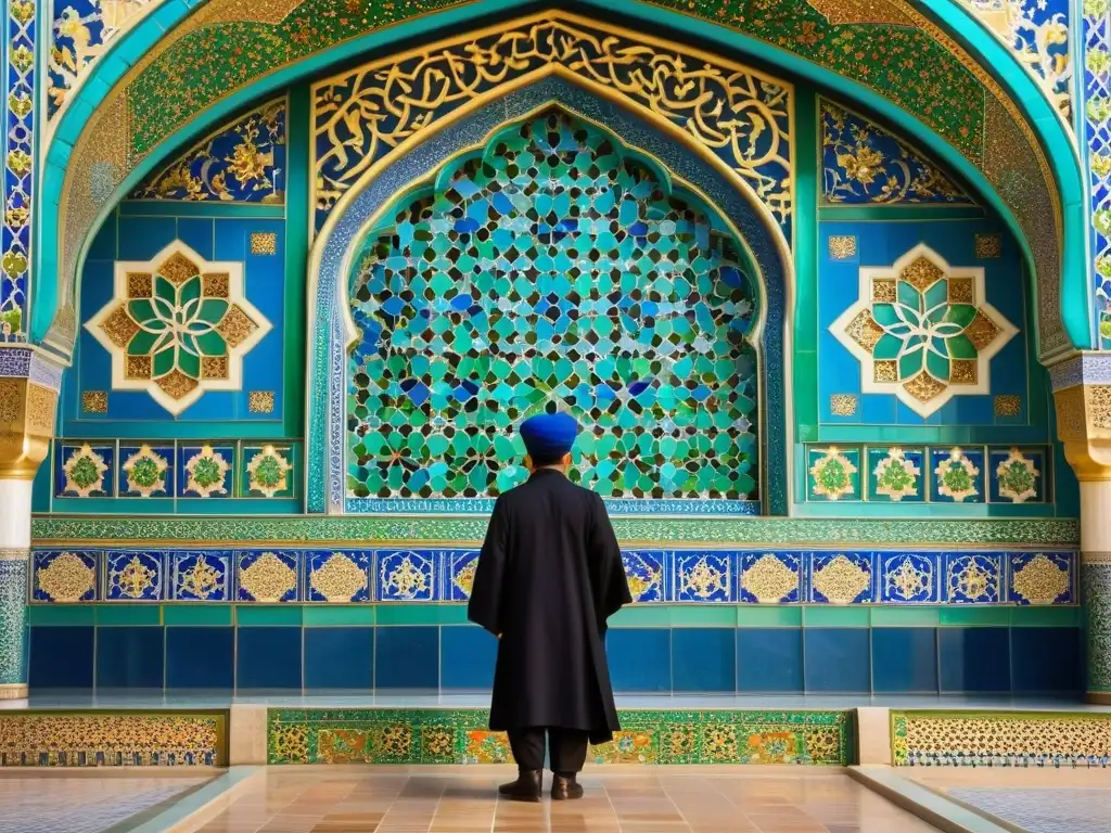 Detallada fotografía de los intrincados azulejos y diseño arquitectónico de la histórica Mezquita Goharshad en Mashhad, Irán