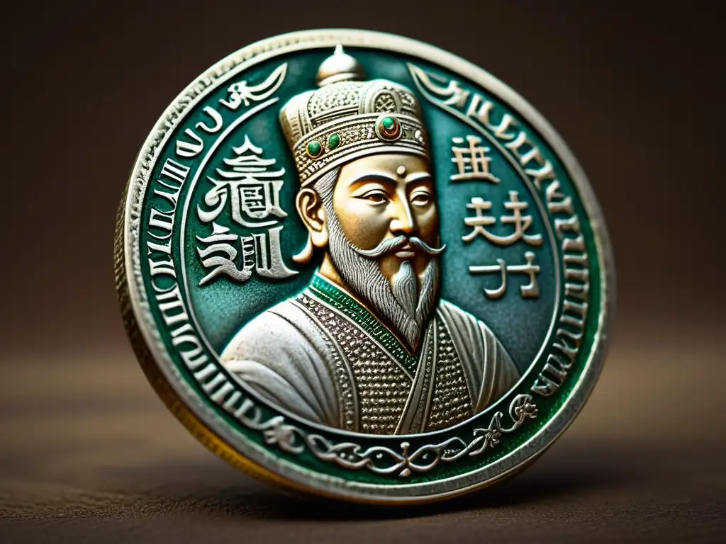 Detallada moneda de plata del Ilkanato, con diseños caligráficos, retrato del gobernante y señales de desgaste, reflejando su importancia histórica y cultural en el Medio Oriente mongol