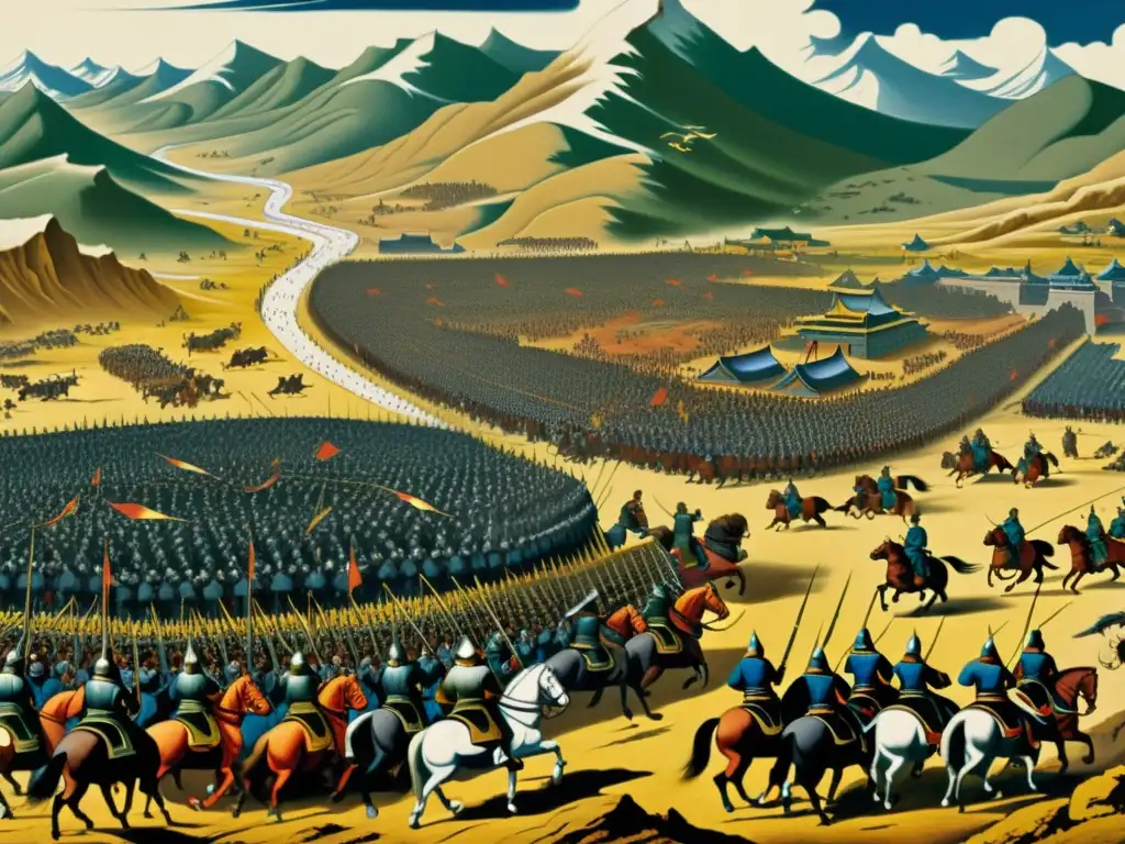 Detallada pintura del declive militar del Imperio Mongol tras la muerte de Genghis Khan