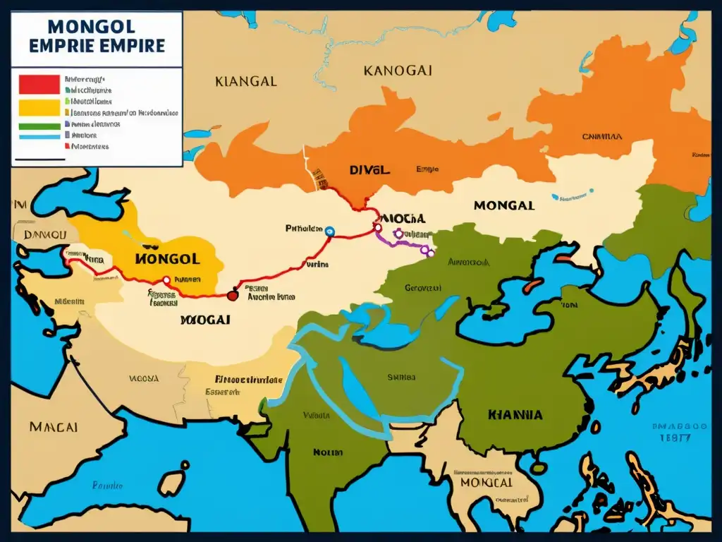 Detallado mapa del Imperio Mongol, muestra la fragmentación del poder en Khanatos