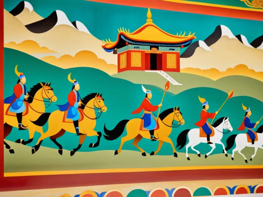 Detallado mural en templo mongol