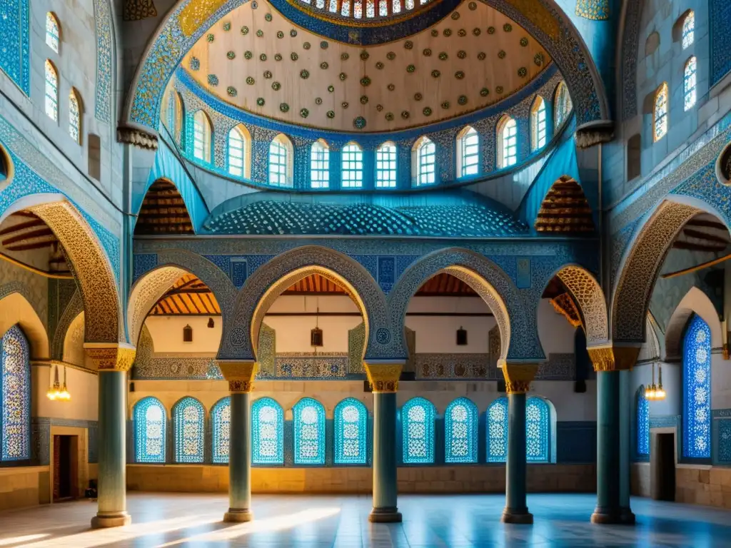 Detalle en alta resolución de la arquitectura intrincada de la Mezquita Azul en Estambul, Turquía