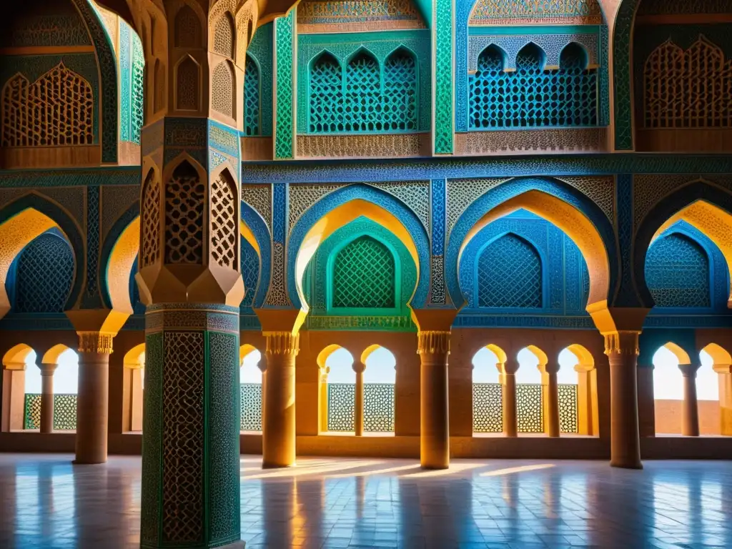 Detalle impresionante de la Gran Mezquita de Samarra, fusionando influencias mongolas e islámicas en una arquitectura vibrante y detallada