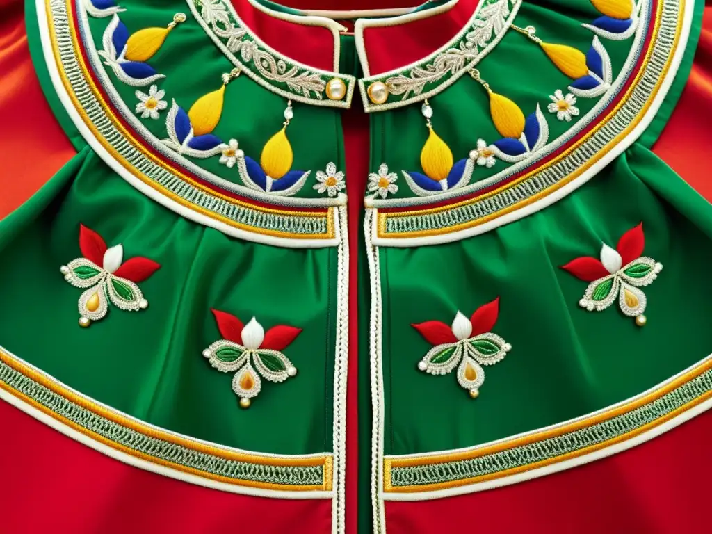 Traje tradicional mongol bordado con joyería ornamental Detalle de indumentaria mongola con bordados y joyería de plata, resaltando la importancia de los adornos en la cultura mongola