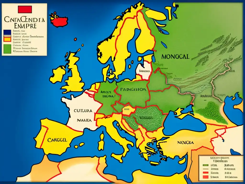 Detalle de mapa del siglo XIII: Legado del Imperio Mongol en Europa, resaltando su influencia histórica y cultural