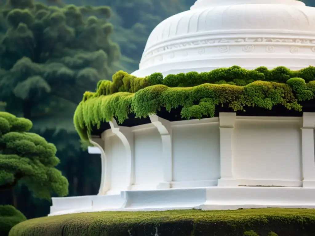 Detalles antiguos de la Estupa Blanca: texturas y misterio Detalles en la estupa blanca Genghis Khan: Intrincadas tallas, colores sutiles y un aura de antigüedad y misticismo