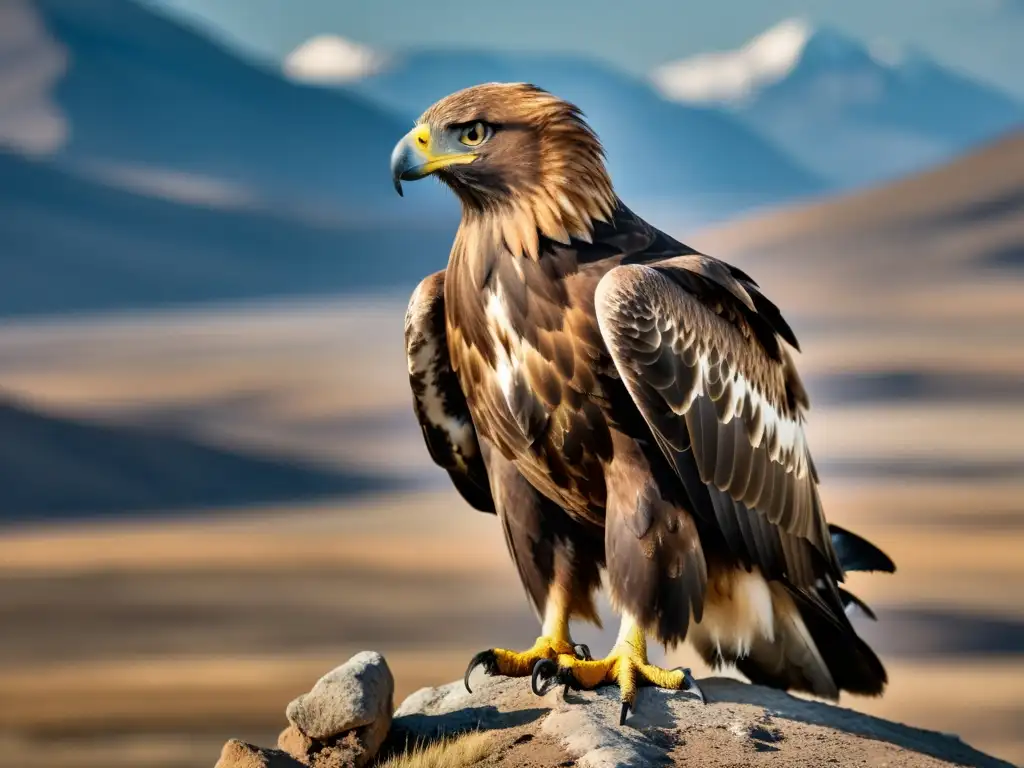 Un águila dorada majestuosa en la caza tradicional de águilas en Mongolia