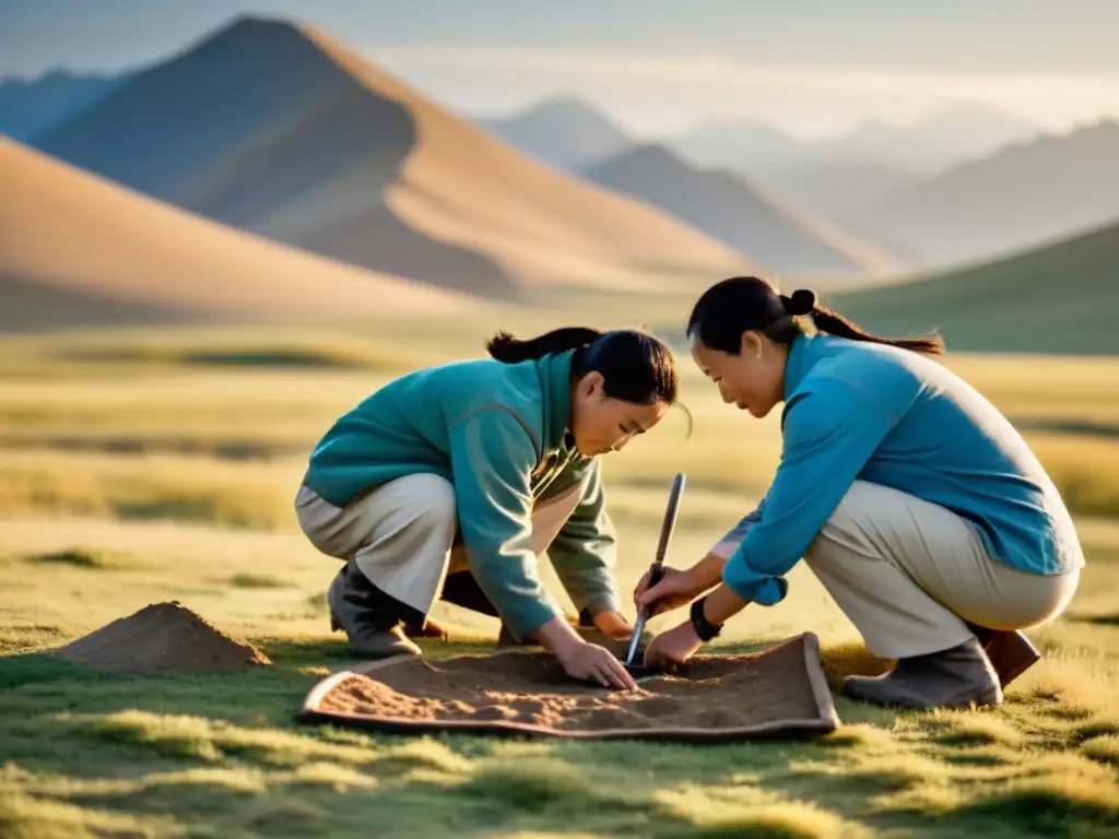 Equipo de arqueólogos descubre espada del Imperio Mongol en la remota estepa de Mongolia al amanecer