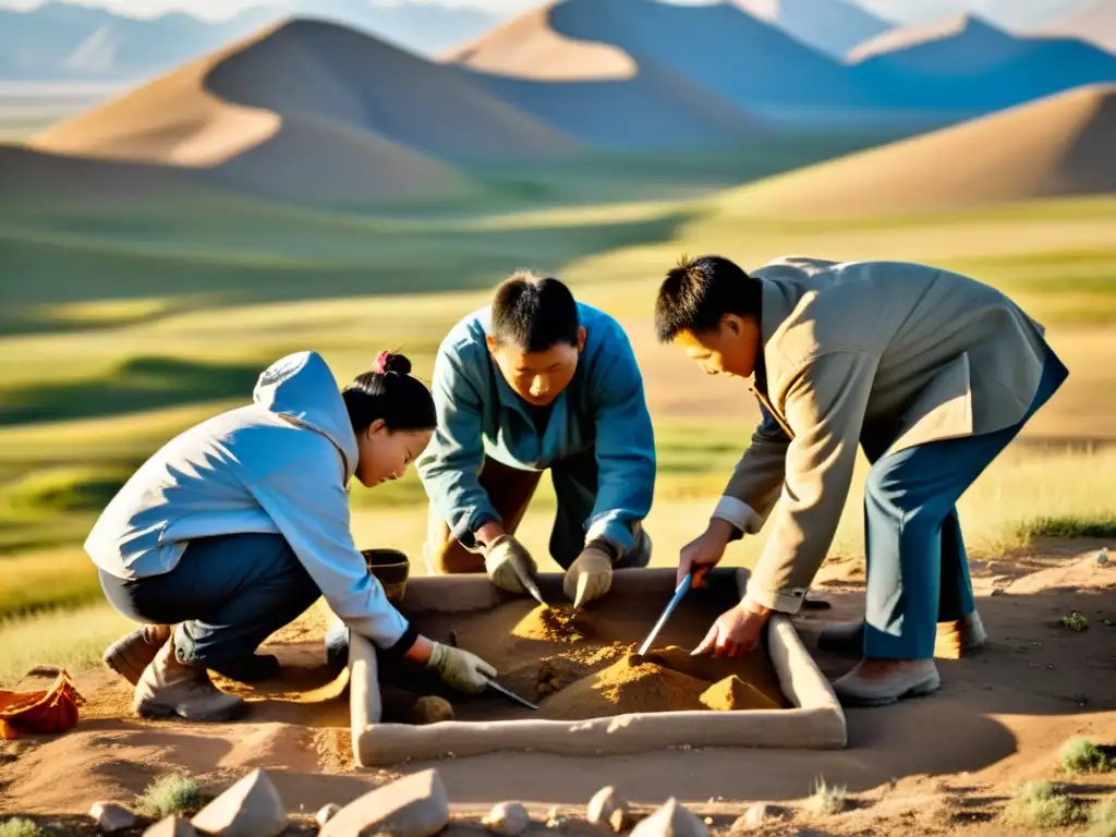 Equipo de arqueólogos excavando en Mongolia, revelando técnicas agrícolas innovadoras de los mongoles