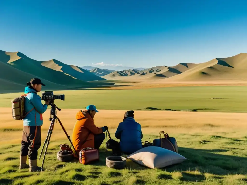 Equipo de cine capturando la belleza de Mongolia Un equipo de cine mongol captura la belleza de la naturaleza mientras fusiona tradición y modernidad