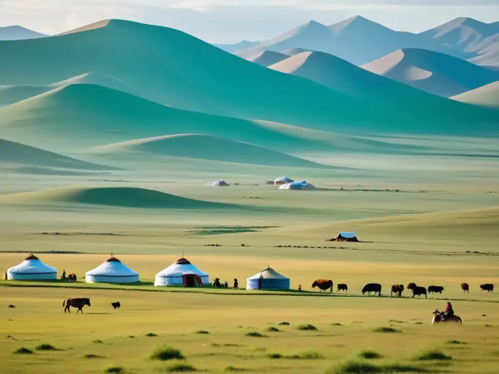 Una escena mágica en la estepa de Mongolia con pastores transmitiendo conocimientos ancestrales