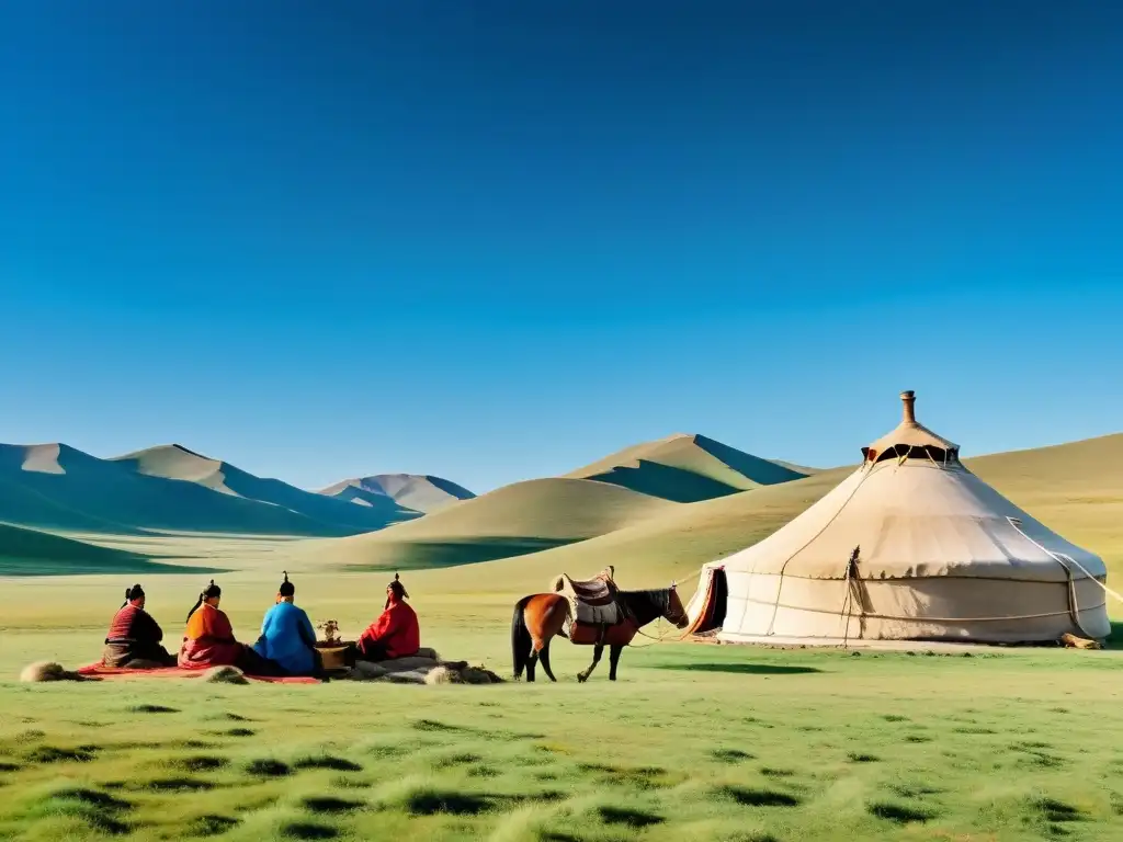 Una escena de la vida nómada en la estepa de Mongolia, con música y poesía mongola en la historia