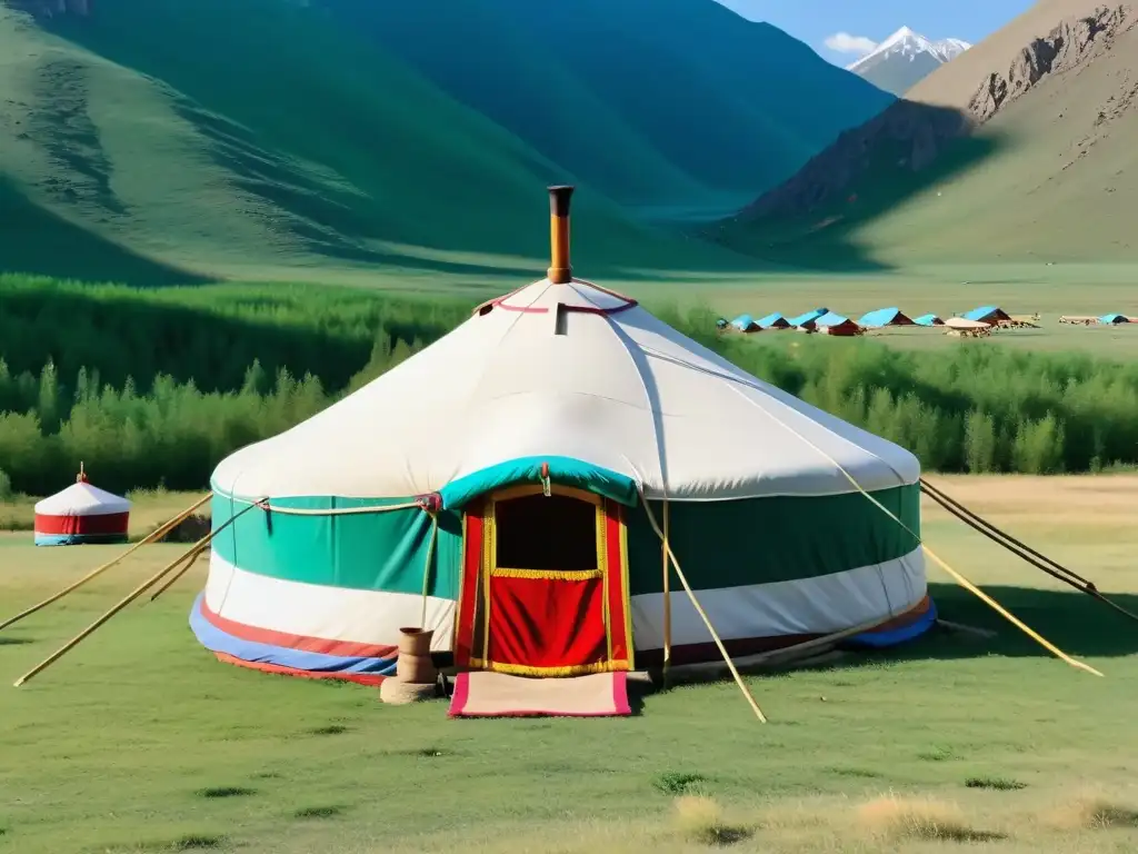 Escuela en yurta mongola con niños aprendiendo en las praderas y montañas, reflejando la educación en Mongolia