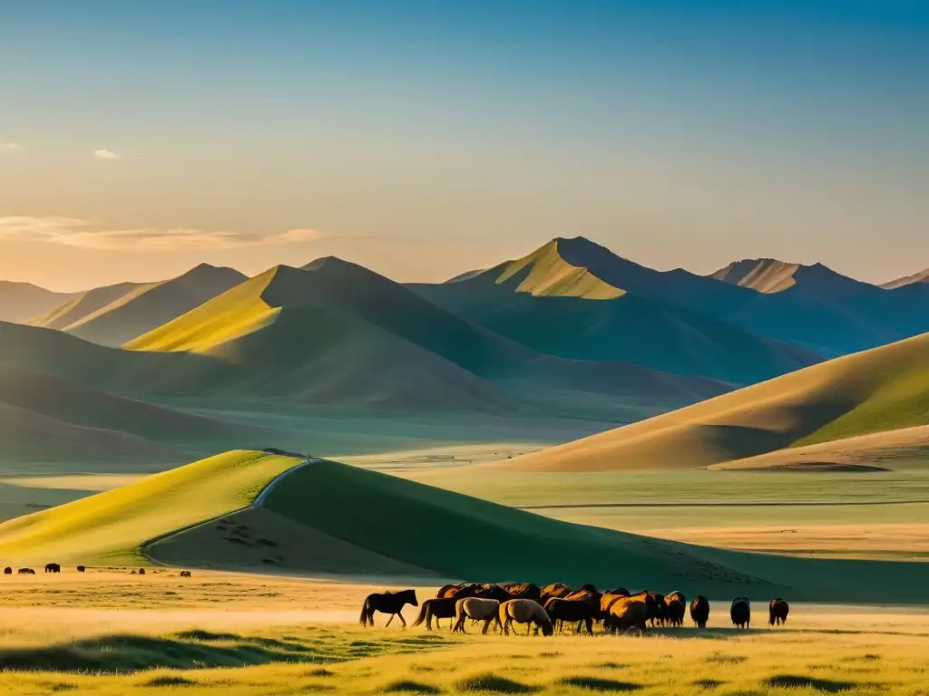 Espectacular amanecer en la extensa estepa mongola, influencia literaria y poética en el mundo mongol