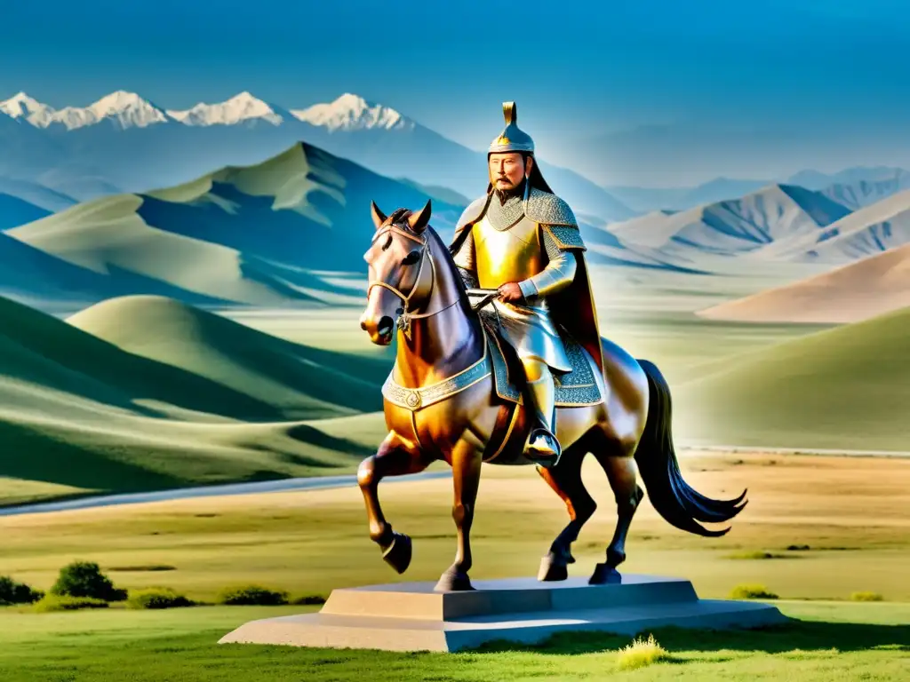 Estátua de Genghis Khan a caballo en Mongolia, evocando el poderoso legado del Imperio Mongol: Historia y legado